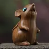 Ratón de Madera de Ciprés Tallado Adornos Ratón del Zodiaco de Sándalo Verde Pieza de Mano Ratón Pequeño Lindo Regalo de Cumpleaños para Niños