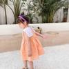 Comércio exterior atacado de roupas infantis vestido de menina verão novo xadrez infantil gola grande pequeno fresco cor sólida vestido de princesa