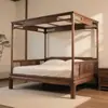 Cama con Marco de Nogal Negro Estilo Canción Villa Lujo Ligero Cama con Dosel Doble Estilo Mediados de Siglo Cama Escalonada