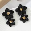 Aretes de Flores Transfronterizos Europeos y Americanos Personalizados Modernos Multicolor de Doble Capa con Colgante de Perla Aretes de Flores Exagerados con Temperamento