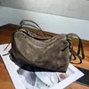 Bolso Hobo Retro Transfronterizo de Gamuza Mate Cuero Genuino para Viajes Diarios Bolso de Hombro Único Debajo del Brazo Piel de Vaca de Capa Superior Bolso Cruzado para Mujer