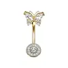 Amazon Cross14G316 Barra de Acero Inoxidable Personalidad Europea y Americana Mariposa Incrustada de Circonita Anillo para el Ombligo Joyería Exquisita para Piercings