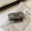 Pinza de Garra para Cola de Caballo Alta de Tela Vintage con Lazo de Tweed Inspirado en Chanel y Clip Banana de Pedrería Cuadrada Peine de Pinza Bb a la Moda