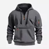 Moletom com zíper casual esportivo masculino de nova coleção outono/inverno, com múltiplos bolsos, forro de fleece, corte solto e design quente, para vendas transfronteiriças