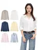 Nuevo en stockCamisa blanca de lino natural de manga larga, color liso, cuello en V, simple y versátil para mujer, casual Q252004