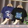 Camiseta de Manga Longa para Meninos Algodão Puro Patchwork Listrado 2026 Nova Primavera e Outono Crianças Médias e Grandes Estilo Coreano Gola Redonda Camada Base