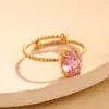 Moda Transfronteriza Simple Anillo de Acero Inoxidable con Circonita Oval Engastada en Garras Anillo Abierto de Lujo Ligero de Alta Gama Europeo y Americano Venta Directa