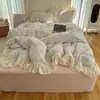 Estampa floral pequena estilo coreano, conjunto de cama de quatro peças em veludo de leite grau A, capa de edredom e lençol de cama em fleece de coral espessado, conjunto de três peças tamanho solteiro, edição de inverno