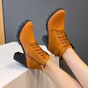 Botas de tacón alto para mujer de nuevo estilo de comercio exterior Zapatos de mujer estilo británico 2024 Invierno Cuña Punta redonda Con cordones y Botas descubiertas Botas Martin