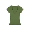 Top Elástico de Cuello Bajo en V Estilo Europeo y Americano Heyhenry, Nueva Camiseta de Manga Corta Color Sólido Ajustada a la Figura de Moda para Mujer