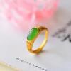 Anillo de Silla Imitación Jade Hetian Fuzi Esmeralda Anillo de Fortuna Verde Espinaca Vintage Anillo Estilo Palacio para Mujeres