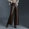 Moda Outono 2026 Elegante e Fashion Calça de Couro PU Wide Leg para Mulheres, Cintura Alta, Solta, Emagrecimento, Caimento Fluido, Calça Casual Versátil