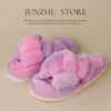 Pantuflas Peludas Transfronterizas para Mujer, Ropa Exterior de Otoño e Invierno, Antideslizantes de Interior con Suela Gruesa, Pantuflas de Algodón Cruzado de Felpa para el Hogar, Cálidas