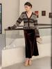 Suéter de Punto de Lana y Cachemira Fair Isle para Mujer Invierno 2026 Cárdigan Retro con Cuello en V que Ceñe la Cintura