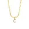 Joyería Popular Transfronteriza Europea y Americana con Colgante de Letra para Mujer Acero Inoxidable Chapado en Oro de 18 Quilates Cadena de Serpiente Plana Collar con Letra de Perla