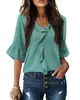 Moda Europeia e Americana Nova Primavera e Verão 2026 Moda Fashion de Comércio Exterior Transfronteiriço da Amazon Blusa Solta com Decote V Plissada e Franzida
