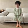 Pijama infantil verão xadrez meninas de algodão puro bebê desgaste da casa verão meninos shorts de manga curta terno de duas peças