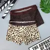 Roupa Íntima Masculina de Seda Gelada com Estampa de Leopardo Personalizada de Verão, Confortável e Macia, Boxer Ousado, Shorts Sexy de Quatro Cantos