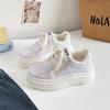Tenis Transpirables Estilo Coreano Zapatos Casuales para Mujer Estudiante Mujer Suela Gruesa 2025 Color Sólido Punta Redonda Zapatos Blancos Nuevos LZ6103