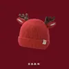 Gorro de Bebé Invierno Lindo Súper Lindo Rojo Año Nuevo Gorro Tejido Infantil Protección para Orejas Cálida Versátil Gorro de Lana