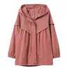 Chamarra cortavientos para mujer, nueva colección primavera/otoño 2026, estilo coreano, casual, versátil, talla grande, corte holgado, con capucha, chamarra de longitud media