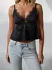 Comercio Exterior Transfronterizo Europeo y Americano Venta Caliente Sexy Escote en V Encaje Patchwork Camisola Color Sólido Sin Mangas Top Ropa de Mujer Al por Mayor