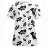 Divertida Camiseta de Manga Corta para Mujer con Estampado 3D de Graffiti de Dulces de Murciélago de Halloween, Cuello en V, Hombro Ajustado, Bolsillos de Parche Dobles, Cuidado de la Ropa
