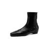 Botines Estilizadores Elegantes Cuadrados Pequeños Tacón Oculto Para Viajar Ajustados 2026 Otoño/Invierno Tacón Medio Tacón de Cuña Piel de Cordero Elástica Tobilleros Mujer