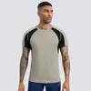 Camiseta Transpirable de Secado Rápido para Hombre Europea y Americana Poliéster Spandex Alta Elasticidad Ropa Deportiva Manga Corta Cuello Redondo Ajustada Ropa de Fitness