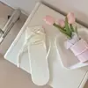 Calcetines Negros con Volantes de Encaje, Lazo Hueco y Zapatos Pequeños de Cuero, Calcetines Blancos hasta la Pantorrilla para Mujer, Delgados para Verano