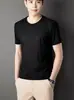 Camiseta Masculina de Seda Gelada de Verão Nova Manga Curta Gola Redonda Fina Casual Fresca Respirável Jacquard Top
