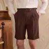 Calça Casual de Verão Estilo Britânico Luxo Leve Estilo Coreano Calças Respiráveis de Nápoles Shorts Retos com Botão Estilo Paris para Homem