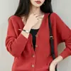 Suéter de algodón puro, nuevo cárdigan de punto con cuello en V para otoño e invierno, abrigo para mujer, prenda exterior holgada, capa base engrosada, mangas largas