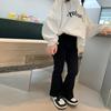 Pantalones Acampanados de Punto Casuales Versátiles de Estilo Coreano para Niñas, Otoño 2024, Pantalones de Cintura Alta Elegantes y a la Moda