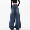 Jeans retro americanos de pierna ancha rotos para mujer, diseño de principios de primavera, corte holgado, efecto adelgazante, hasta el suelo, pierna ancha, pantalones estilo guadaña