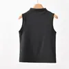 Chaleco de punto Tencel Lyocell transpirable para mujer, de cuello alto, sensación de hielo, sin mangas, para usar en capas o solo