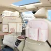 Bolsa de almacenamiento para coche Blue Rain, diseño de oso tulipán y conejo de dibujos animados, organizador multifuncional de cuero para el respaldo del asiento del coche