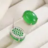 Pendientes de calcedonia, pendientes geométricos simples con cabujón ovalado de calcedonia verde, nuevos pendientes de estilo chino de lujo ligero para primavera-verano