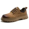 Sapatos Masculinos Primavera e Outono Tendência Estilo Britânico Bico Largo Couro Genuíno Sapatos Derby Casual de Negócios Cano Baixo Roupa de Trabalho Amarelo Botas Martin