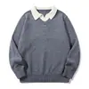 Marca retro de moda estilo japonés Rumeng, suéter de punto falso de dos piezas con cuello en V, unisex, corte holgado, colección de otoño, top de punto casual para parejas