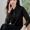 Foto real de blusa feminina branca de manga longa, novo estilo primavera e outono 2026, top profissional para o trabalho, camisa elegante de cor sólida