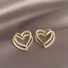 Pendientes Cruzados de Corazón Nuevos Huitan para Amazon Transfronterizo, Joyería Elegante para Dama con Doble Capa en Forma de Corazón, Estilo Dulce y Exquisito