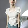 Design Sense manga curta Square Collar verão novo estilista Top Cover T-shirt manga para as mulheres