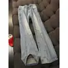 Jeans rectos de corte americano de alta calle para hombre, sueltos, con trabilla de botón colorida, corte inclinado, marca de moda, ropa de trabajo elegante, pantalones largos ligeramente acampanados