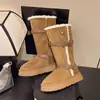 Botas de Neve Camurça Retrô Femininas Outono Inverno Fivela de Couro Aveludado Espessado Quente Solado Grosso Botas Longas do Nordeste Botas de Algodão