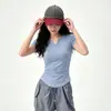 Top de yoga con cuello en V para mujer, de manga corta, entallado en la cintura, plisado, adelgazante, de secado rápido, transpirable, adecuado para entrenamiento de Pilates y fitness