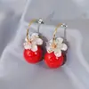 2022 Novo Estilo Coreano Moderno Elegante Brincos Longos Femininos Estilo Coreano Simples Outono e Inverno Ágata Vermelha Brincos de Pérola Brincos