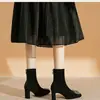 Botines de algodón para mujer, negros, forrados de felpa, de tacón alto, colección otoño/invierno 2026, elásticos, ajustados, con hebilla cuadrada de pedrería y tacón grueso, botines
