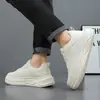Tênis de Moda com Solado Grosso para Aumentar a Altura para Homens, Estilo Coreano Elegante com Sola Interna Invisível para Aumentar a Altura, Sapatos Casuais Esportivos Respiráveis Vazados de Couro Bovino