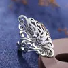Anillo de Nube de la Suerte Retro para Mujer Diseño de Nicho Ins Estilo Étnico Hojas Huecas Personalidad Anillo para Dedo Índice Plata Tailandesa de Imitación